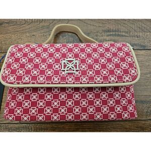 DOMINIE Audrey After Five Crossbody Handbag Blue Snap Button Canvas‎ Leather NWT